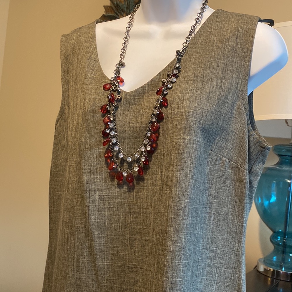 Vintage ruby red rhinestone double strand costume necklace 30”